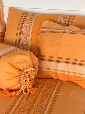 Nepalese Handwoven Gold Stripes Roll Pillow Cover with Tassels